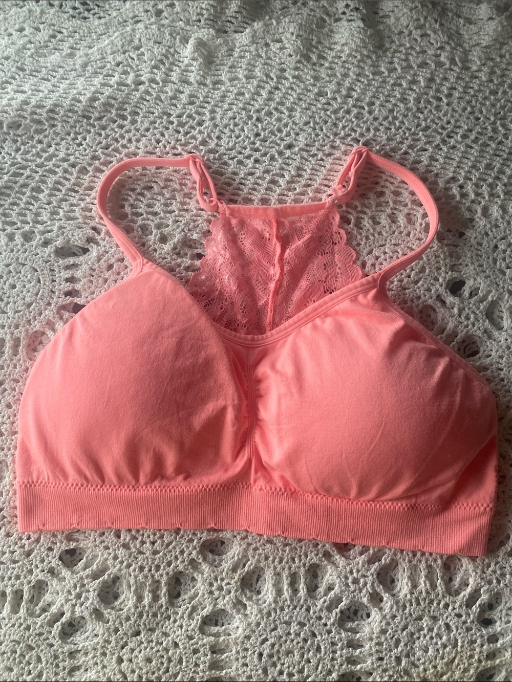 Lace-Back Bralette in Coral Pink - Women Intimates & Sleepwear Size L